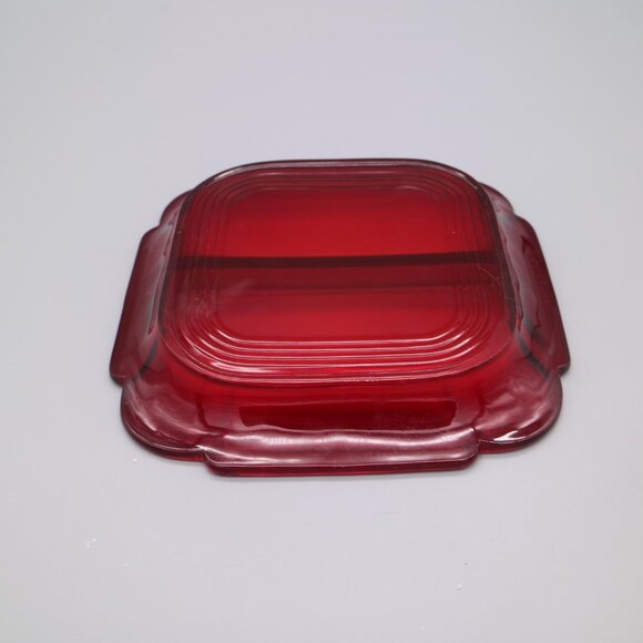 Vintage Mid Century Ruby Red Glass Square Divided Plate Server - Picture 6 of 6
